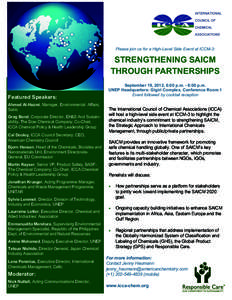 Please join us for a High-Level Side Event at ICCM-3:  STRENGTHENING SAICM THROUGH PARTNERSHIPS Featured Speakers: Ahmed Al-Hazmi, Manager, Environmental Affairs,
