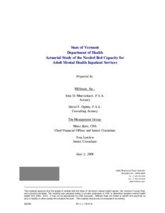 Actuarial Study of Needed Bed Capacity for Adult Mental Health Inpatient Services