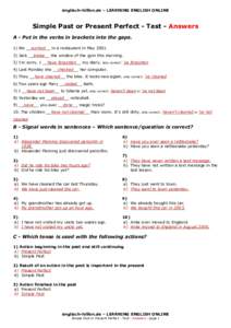 Complex Test Simple Past or Present Perfect, Answers