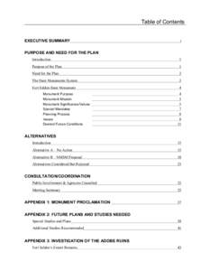 Table of Contents EXECUTIVE SUMMARY i  PURPOSE AND NEED FOR THE PLAN