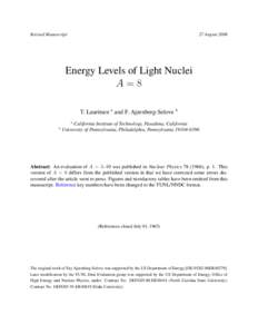 R 8 evised Manuscript 27 AugustEnergy Levels of Light Nuclei