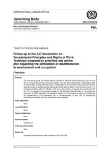 Follow-up to the ILO Declaration on Fundamental Principles and Rights at Work: Technical cooperation priorities and action plan regarding the elimination of discrimination in employment and occupation