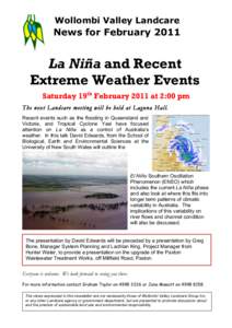 Wollombi Valley Landcare  News for February 2011 !  La Niña and Recent