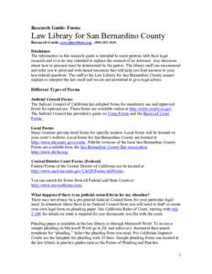 Research Guide: Forms  Law Library for San Bernardino County Research Guide, www.sblawlibrary.org, (Disclaimer
