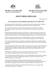 A new agreement on environmental assessments for New South Wales - media release 15 December 2014