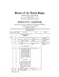 NINETIETH CONGRESS fiRST SESSION-Began January 10, 1967 EXECUTIVE CALENDAR Prepared under the direction of FRANCIS R. VALEO, Secretary of ~he Senate By GERALD A. HACKETT, Executive Clerk