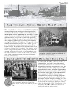 WinterNEWS AND NOTES OF THE CLARKE COUNTY HISTORICAL ASSOCIATION S AV E T H E D A T E : A N N U A L M E E T I N G M A Y 1 9 , 