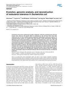 Evolution, genomic analysis, and reconstruction of isobutanol tolerance in Escherichia coli