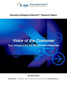 Business Intelligence Network™ Research Report  Voice of the Customer Text Analytics for the Responsive Enterprise  By Seth Grimes