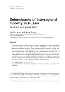 Economics of Transition Volume, 1–27 Determinants of interregional mobility in Russia
