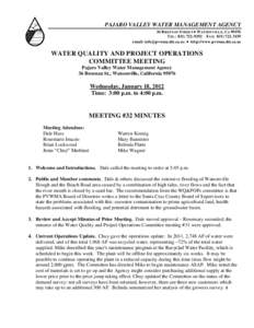 PAJARO VALLEY WATER MANAGEMENT AGENCY 36 BRENNAN STREET  WATSONVILLE, CATEL: FAX: email:   http://www.pvwma.dst.ca.us  WATER QUALITY AND PROJECT OPERATIONS