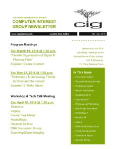 COLORADO GENEALOGICAL SOCIETY  COMPUTER INTEREST GROUP NEWSLETTER www.cigcolorado.org