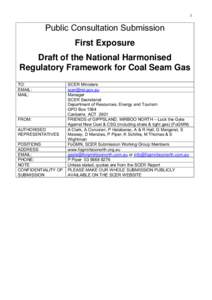 1  Public Consultation Submission First Exposure Draft of the National Harmonised Regulatory Framework for Coal Seam Gas