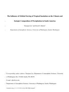 1  The Influence of Orbital Forcing of Tropical Insolation on the Climate and 2