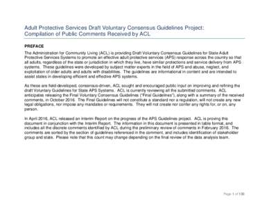 Adult Protective Services Draft Voluntary Consensus Guidelines Project: Compilation of Public Comments