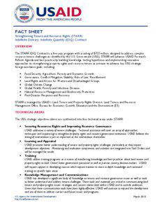 FACT SHEET Strengthening Tenure and Resource Rights (STARR) Indefinite Delivery, Indefinite Quantity (IDIQ) Contract
