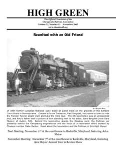 HIGH GREEN The Official Newsletter of the Chesapeake Railway Association Volume 32, Number 11 November 2005 www.chessierail.org