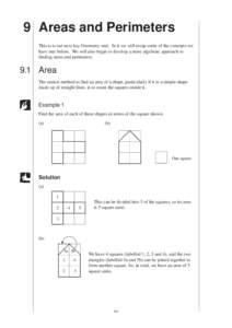 MEP Y7 Practice Book A  9 Areas and Perimeters This is is our next key Geometry unit. In it we will recap some of the concepts we have met before. We will also begin to develop a more algebraic approach to finding areas 