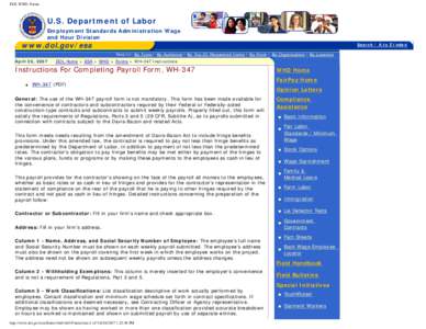 DOL WHD: Forms  U.S. Department of Labor Employment Standards Administration Wage and Hour Division