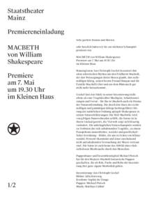 Staatstheater Mainz Premiereneinladung Sehr geehrte Damen und Herren,  MACBETH