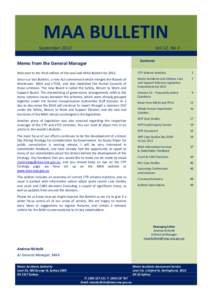MAA BULLETIN September 2012 Vol 12, No 3  Memo from the General Manager