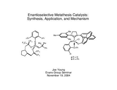 Enantioselective Metathesis Catalysts: Synthesis, Application, and Mechanism Me Me