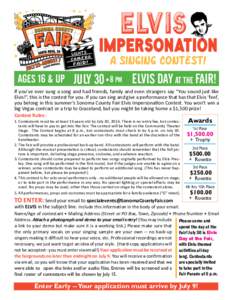 ELVis  Impersonation A Singing Contest!  AGES 16 & UP