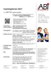 Faschingsferien 2017 Aktion Bildungsinformation e.V. Das ABITUR