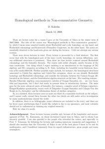 Homological methods in Non-commutative Geometry D. Kaledin March 12, 2008