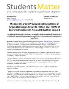 SM_Release-Theodore B. Olson at National Summit on Education Reform_10.18.13