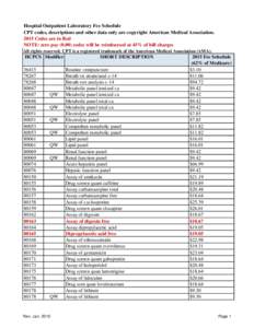 Hospital Outpatient Laboratory Fee Schedule CPT codes, descriptions and other data only are copyright American Medical AssociationCodes are in Red NOTE: zero paycodes will be reimbursed at 45% of bill char