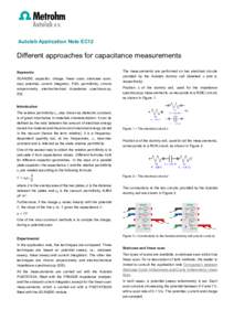 Autolab Application Note EC12  Different approaches for capacitance measurements Keywords SCAN250, capacitor, charge, linear scan, staircase scan, step potential, current integrator, FI20, permittivity, chrono
