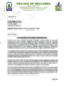 Microsoft Word - Letter to Kinder Morgan Re Post-Mortem of 2007 Oil Spill Cleanup Response (29-Julydoc