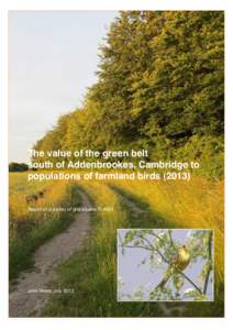 The value of the green belt south of Addenbrookes, Cambridge to populations of farmland birdsReport of a survey of grid square TL4654