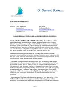 FOR IMMEDIATE RELEASE  Contact: Cathy McLachlan Darien Library