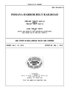 INCLUSIVE OF ALL INCREASES  STB IHB 9347–H INDIANA HARBOR BELT RAILROAD FREIGHT TARIFF 9347–H