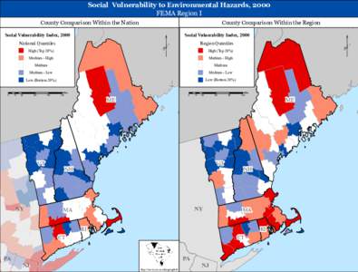Social Vulnerability to Environmental Hazards, 2000 FEMA Region I County Comparison Within the Nation Social Vulnerability Index, 2000