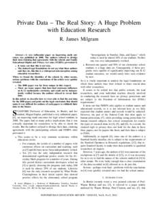 Milgram, Private Data in Education  1 Private Data – The Real Story: A Huge Problem with Education Research