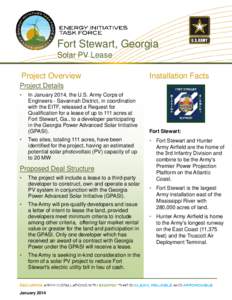 Fort Stewart, Georgia Solar PV Lease Project Overview Installation Facts