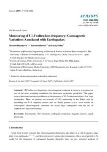 Monitoring of ULF (ultra-low-frequency) Geomagnetic Variations Associated with Earthquakes