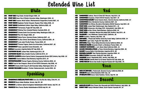 Extended Wine List White 344  PINOT GRIS King Estate Acrobat Oregon