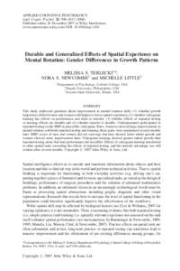 Durable and generalized effects of spatial experience on mental rotation: gender differences in growth patterns