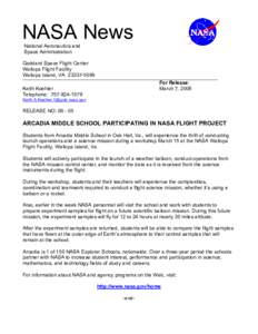 Microsoft Word - 05 Arcadia Middle School Participating in NASA Flight Project.doc