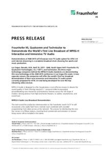 FRAUNHOFER INSTITUTE FOR INTEGR ATED CIR CUITS I IS  PRESS RELEASE PRESS RELEASE April 10, 2015 || Page 1 | 7
