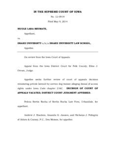 IN THE SUPREME COURT OF IOWA No. 12–0919 Filed May 9, 2014 NICOLE LARA SHUMATE, Appellant, vs.