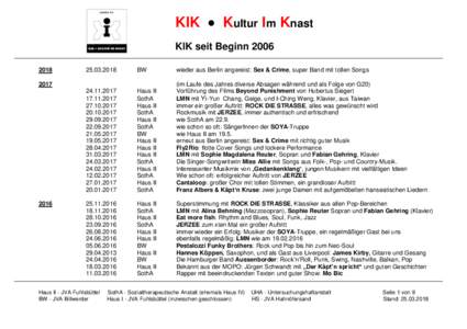 KIK  Kultur Im Knast KIK seit Beginn2018
