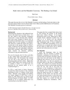 B. Lum / Californian Journal of Health Promotion 2003, Volume 1, Special Issue: Hawaii, [removed]Kaho`olawe and the Makahiki Ceremony: The Healing of an Island Burt Lum Protect Kaho`olawe `Ohana