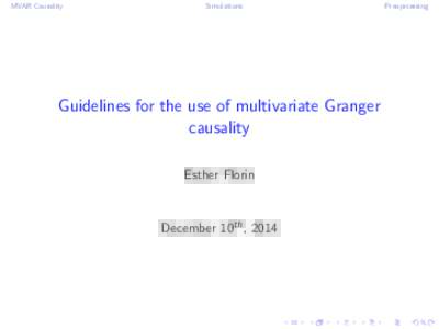 MVAR Causality  Simulations Guidelines for the use of multivariate Granger causality