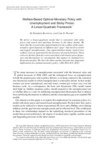 American Economic Journal: Macroeconomics 3 (April 2011): 130–162 http://www.aeaweb.org/articles.php?doi=[removed]mac[removed]Welfare-Based Optimal Monetary Policy with Unemployment and Sticky Prices: A Linear-Quadratic