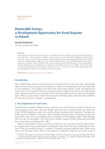 Barometr Regionalny Tom 13 nr 1 Renewable Energy: a Development Opportunity for Rural Regions in Poland